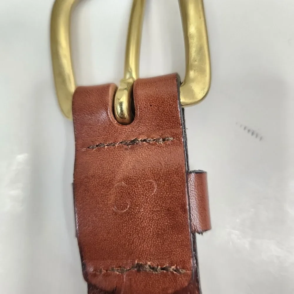 Leather Man Ltd Handmade Sailboat Print Brass Buckle Belt 32